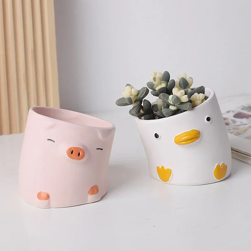 Ducky & Piggy Plant Pot